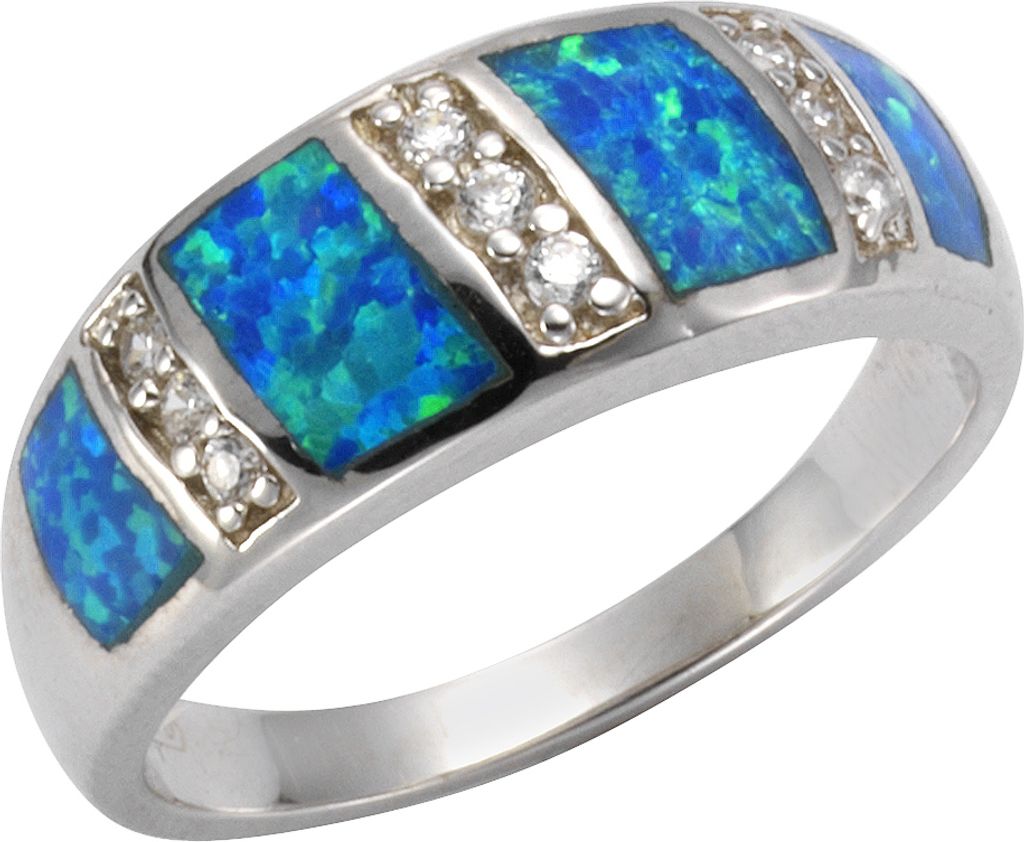 F Ring 925/- Sterling Silber weiß 060 (19,1) synth. Opal blau 025270005