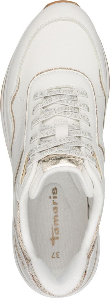 Tamaris Damen Schnürschuh Goldakzent Vegan 1-23766-46, Größe:40 EU, Farbe:Weiß