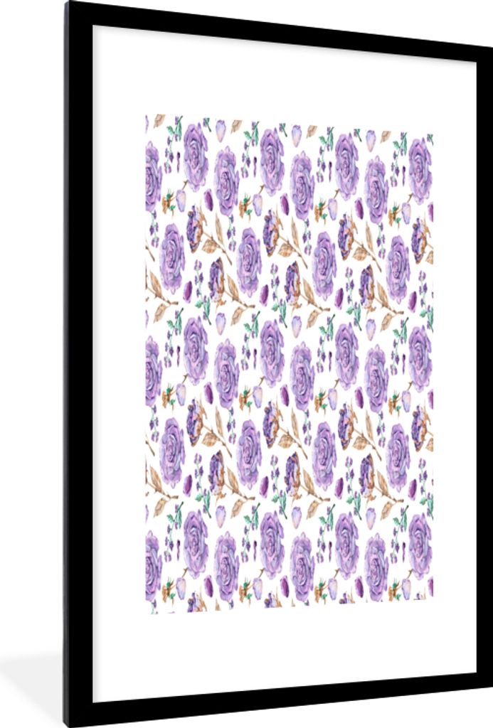 MuchoWow MuchoWow Gerahmtes Poster Blumen - Lila - Rosen 60x90 cm - Poster mit zchwarzem Bilderrahmen - Dekoration - Wandposter Wohnzimmer - Ho...