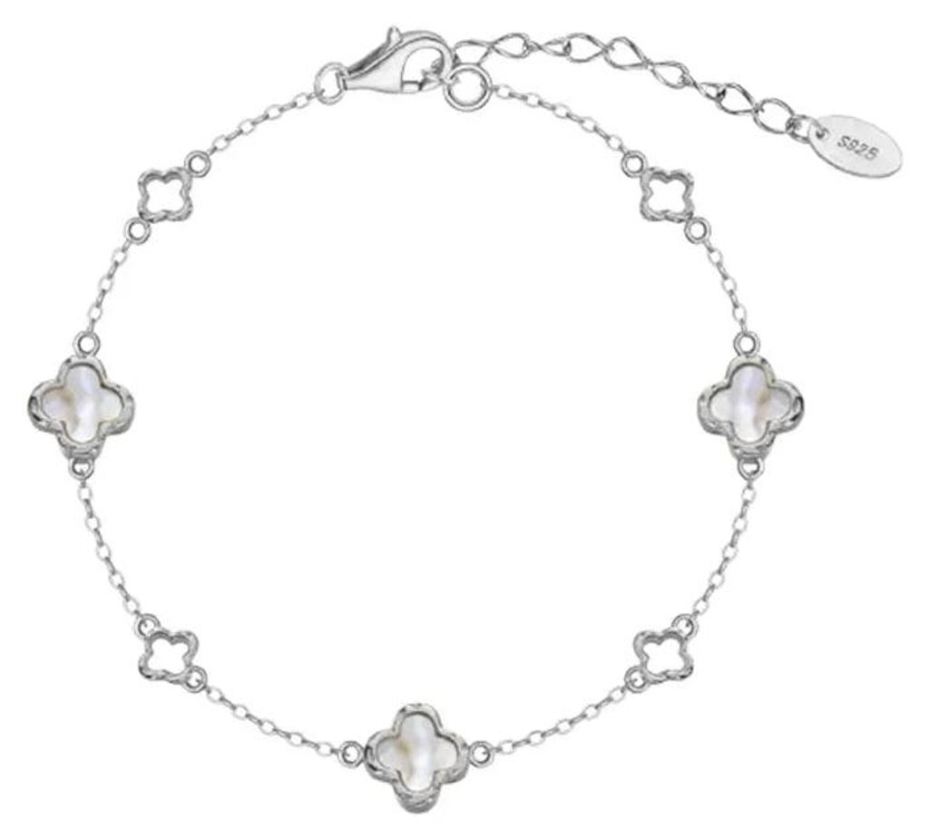 Suzan Gold 925 Silber Armband für Damen mit Perlmutt Kleeblättern | Filigraner Glücks Schmuck im eleganten Design Luckra aus echtem Silber | W...