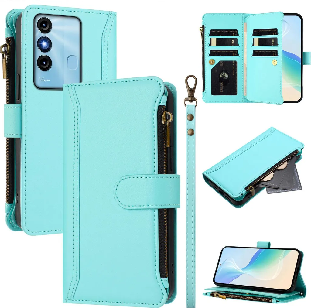 Custodia Portafoglio Itel P38 Vision 3 con Cerniera Verde Menta PU
