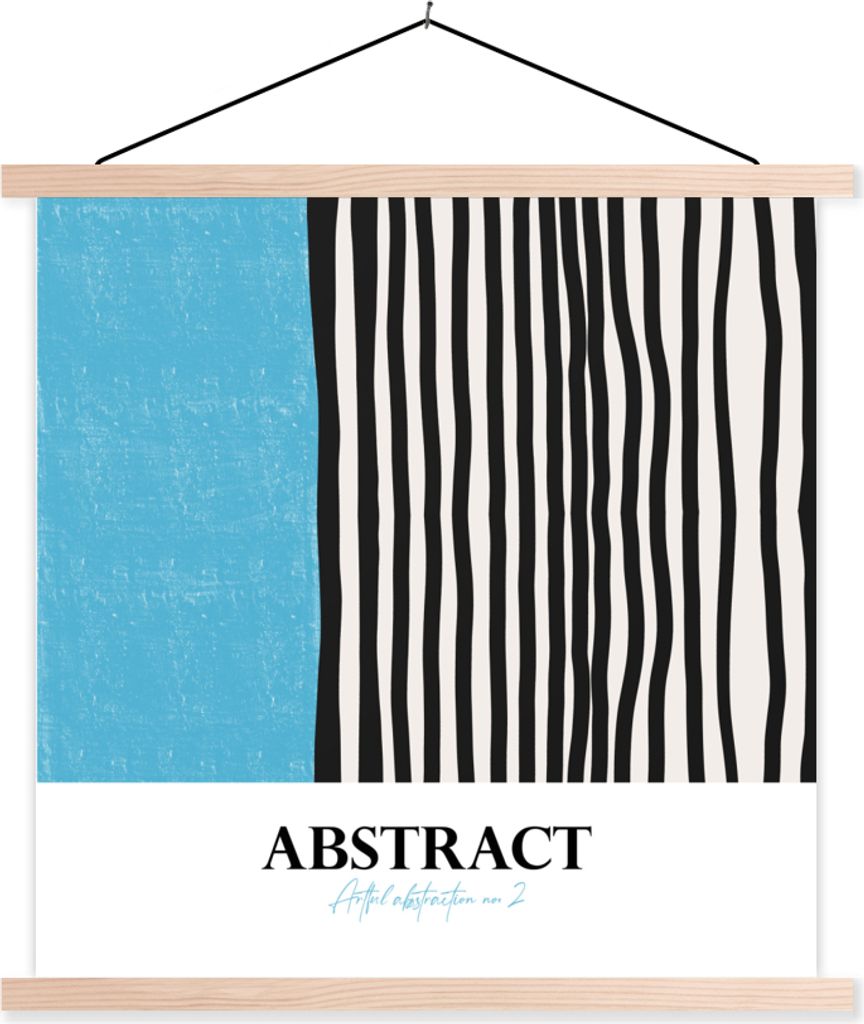 MuchoWow Textilposter Blau - Schwarz - Weiß - Abstrakt 60x60 cm mit holzfarbenen Rahmen - Wanddekoration
