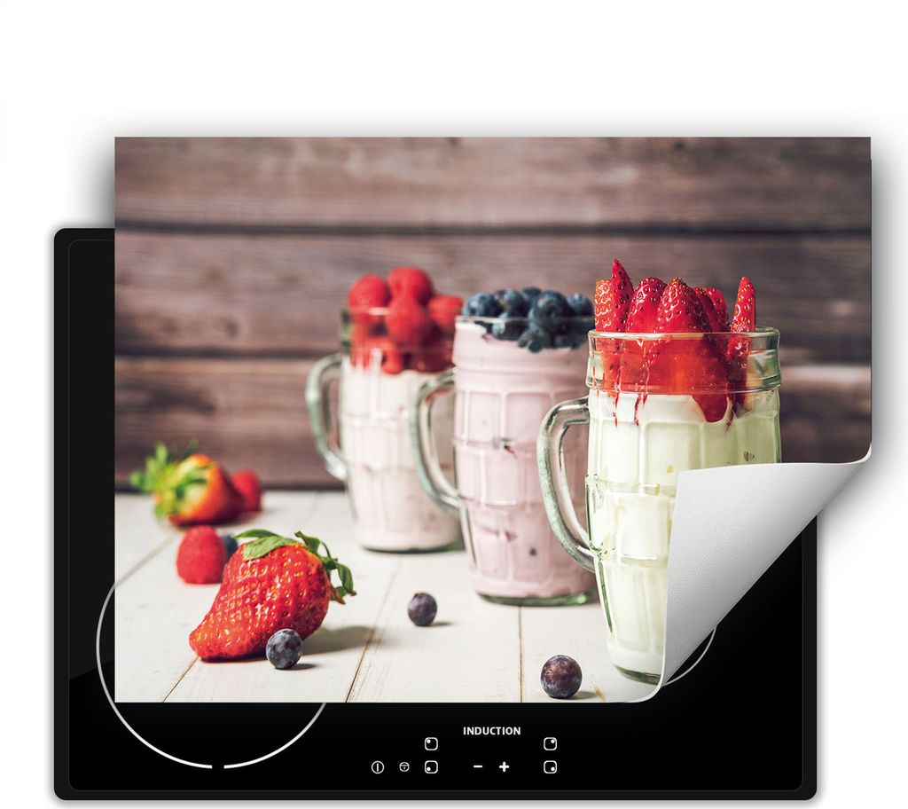 DarHaus Herdabdeckplatte 80x52 cm Anti Rutsch Matte Aufrollbar, Nachspeise - Obst
