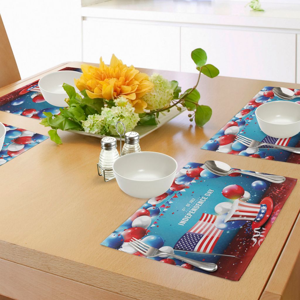 ABAKUHAUS 4. Juli Platzmatten, Festliche Feier des wichtigen Tages Uncle Sam Hat Flag Balloons, Tiscjdeco aus Farbfesten Stoff für das Esszimmer u...