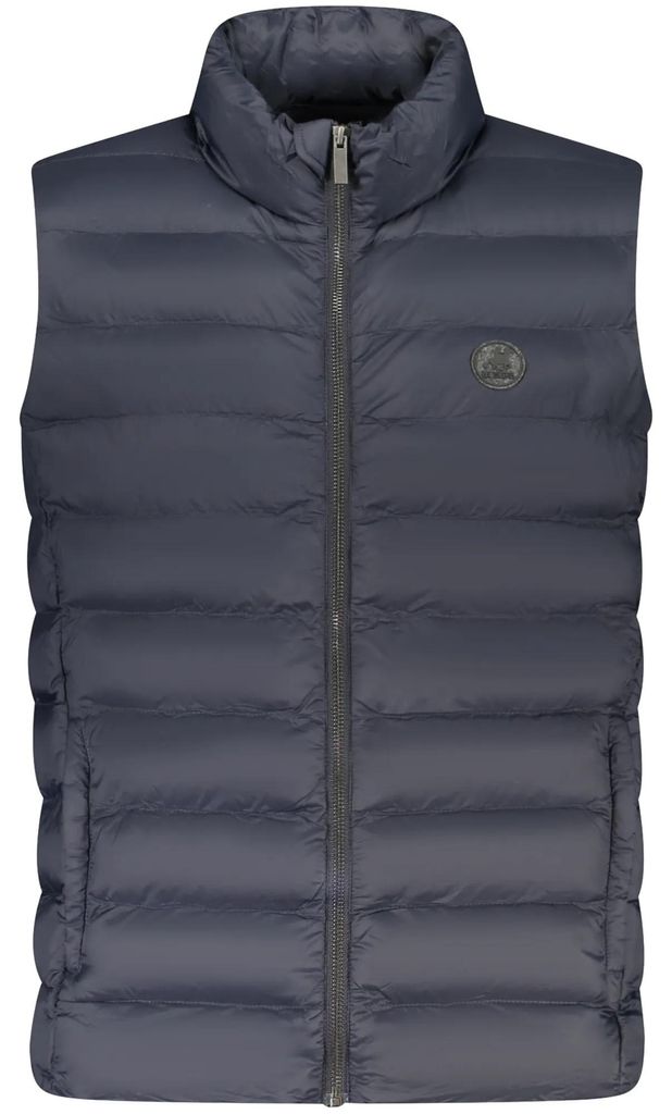 Leichte ärmellose Herrenjacke in Blau mit Taschen und Logo