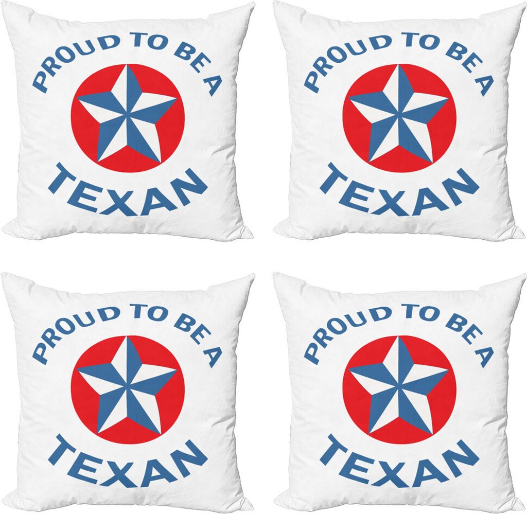 ABAKUHAUS Texas Star Kissenbezug Set (4 Stück), Patriotischer Wort, Moderner Doppelseitiger Digitaldruck, 60 cm x 60 cm, Blau und Vermilion