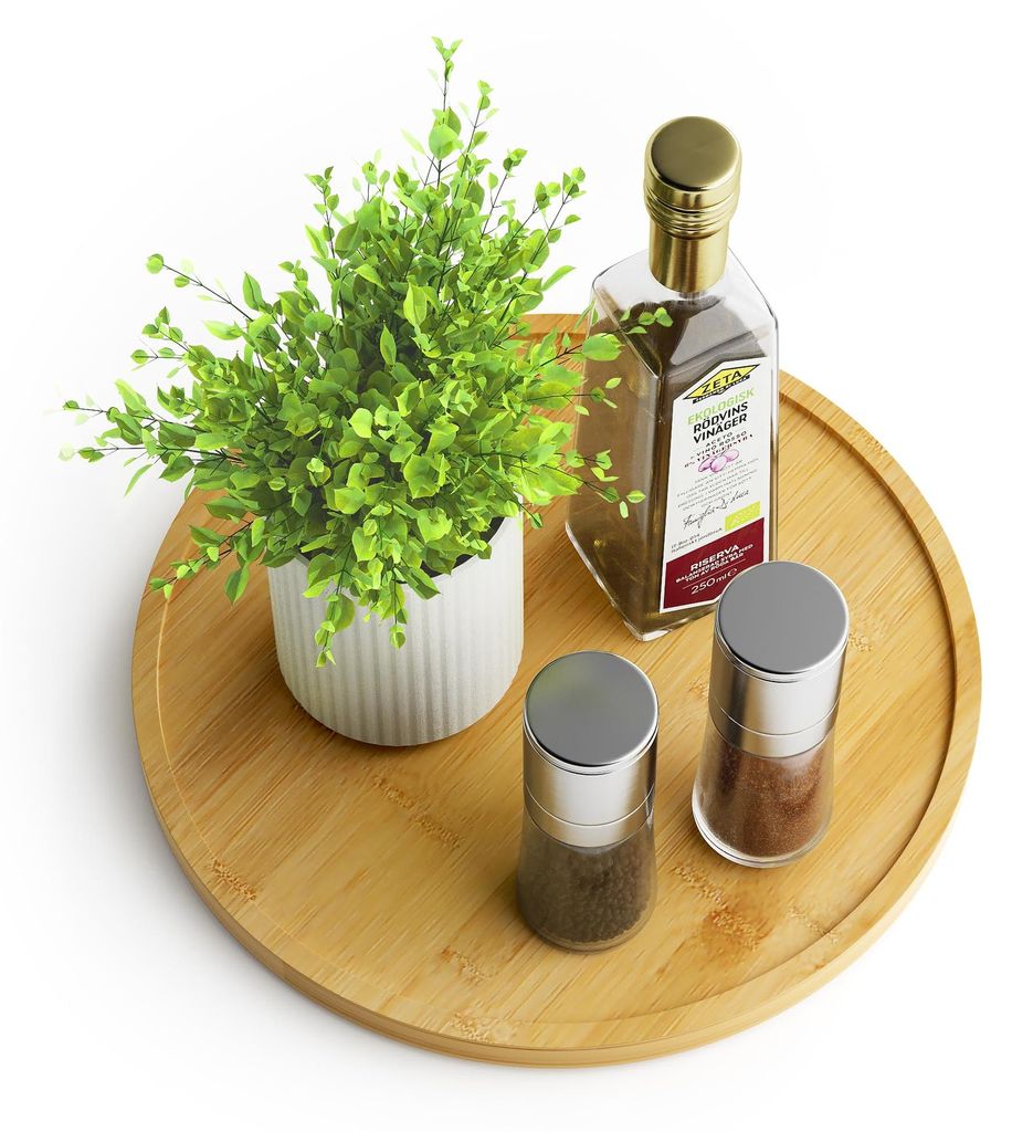 Drehbarer Organizer (Lazy Susan), 25 cm, Bambus, rutschfestes Gewürzregal, drehbar für Küche, Speisekammer, Schrank, Tisch, Arbeitsplatte.