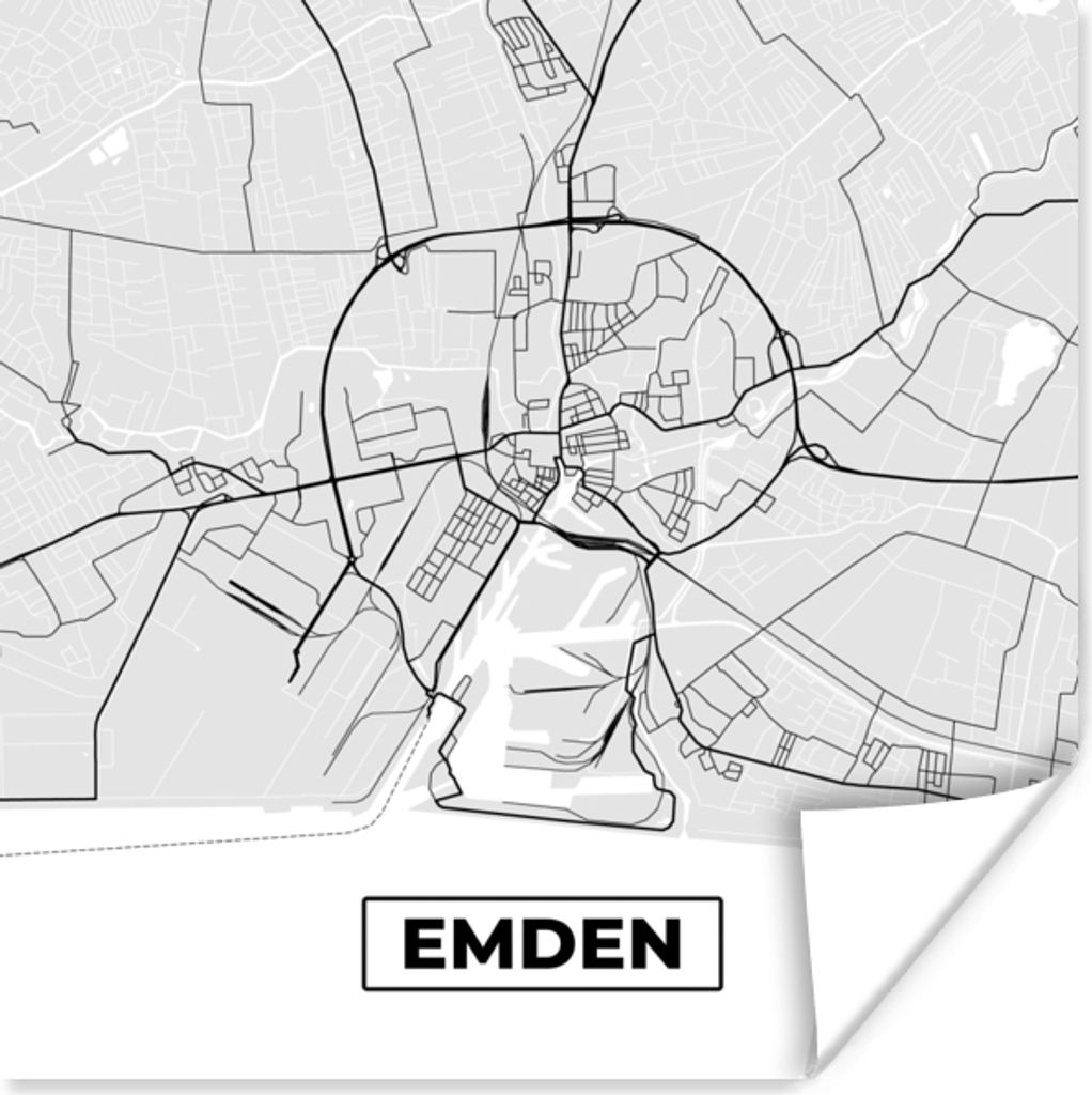 MuchoWow Poster Karte - Deutschland - Emden - Stadtplan 75x75 cm - Wand Dekoration