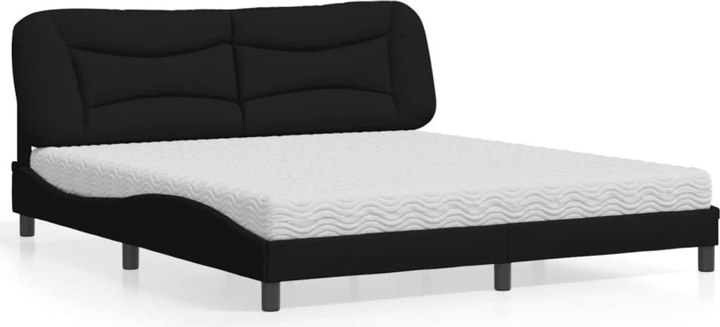 Design Bett mit Matratze Schwarz 180x200 cm Stoff, Klassische Betten 2024 Neu