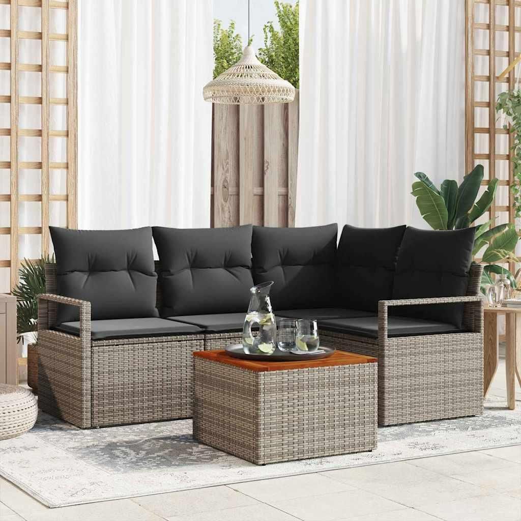 Maison Exclusive - Gartensofa-set mit Kissen 5 pcs Grau Poly-Rattan