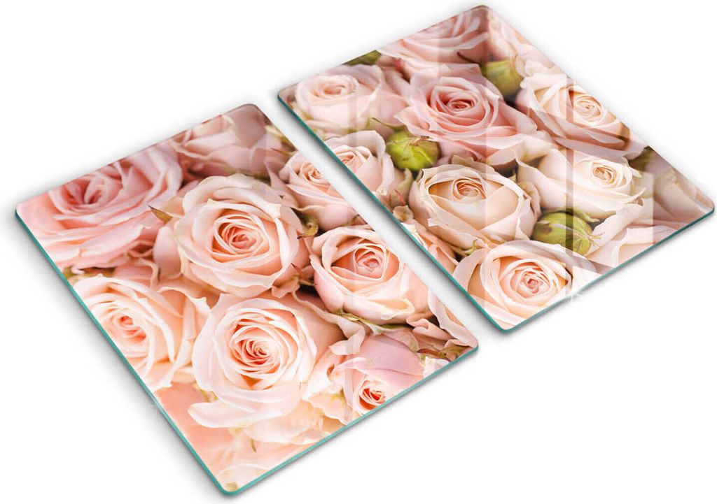 Glasschneideplatte - Herdabdeckplatte - 2x40x52 cm -Schneidebrett - Spritzschutz - Ein zartes Rosenstrauß