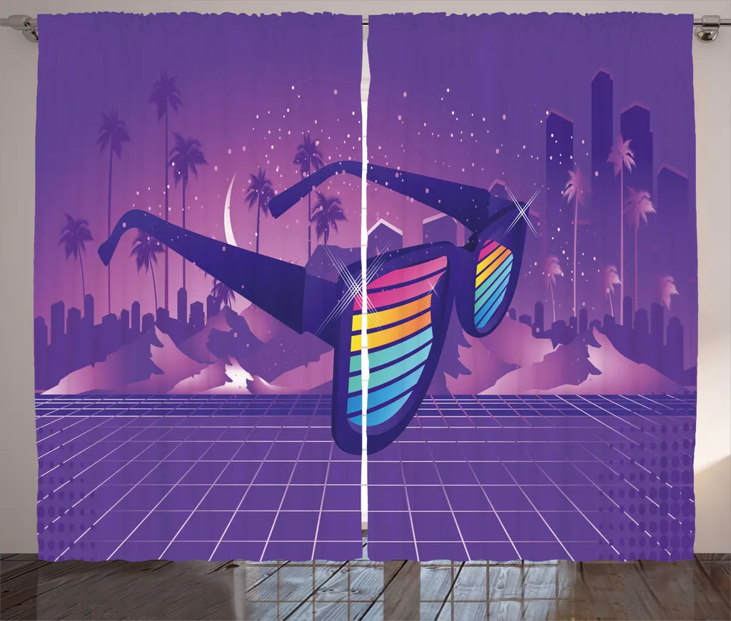Rideau Rustique Synthwave 280x225 cm avec Boucles et Crochets Quartz