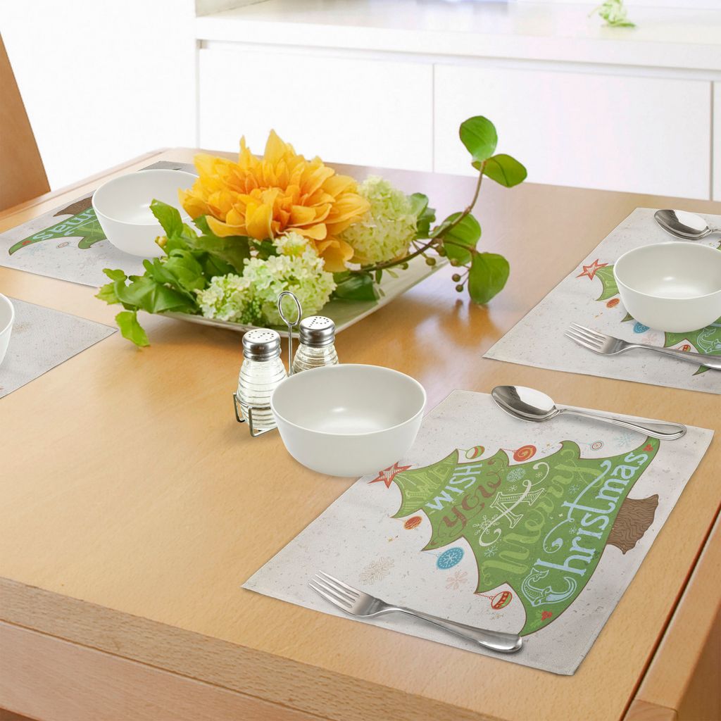 ABAKUHAUS Weihnachten Platzmatten, Nostalgisches Design mit Verzierungen und Sternfiguren auf dem Schnee-Party-Fotodruck, Tiscjdeco aus Farbfesten ...