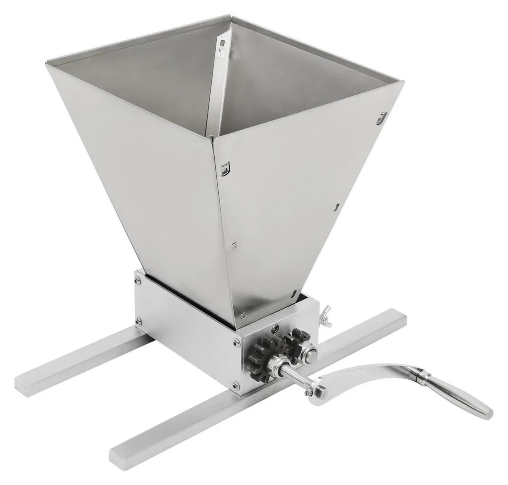 Moulin à malt manuel pour bière maison avec trémie 4L et rouleaux en acier