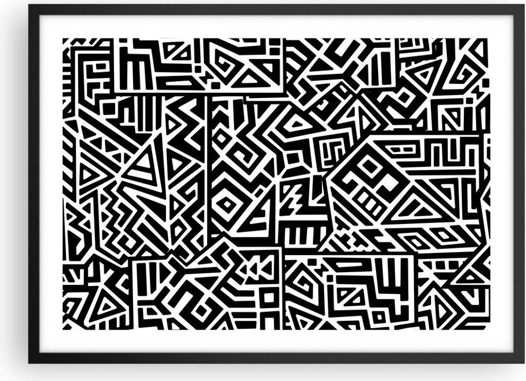 Gerahmtes Poster - Schwarzer Rahmen - Op-Art. Schwarz Weiß - 70x50 cm - Wand Bild - Wanddeko - Wandbilder - Kunstposter - Wandposter - Bilderrahme...