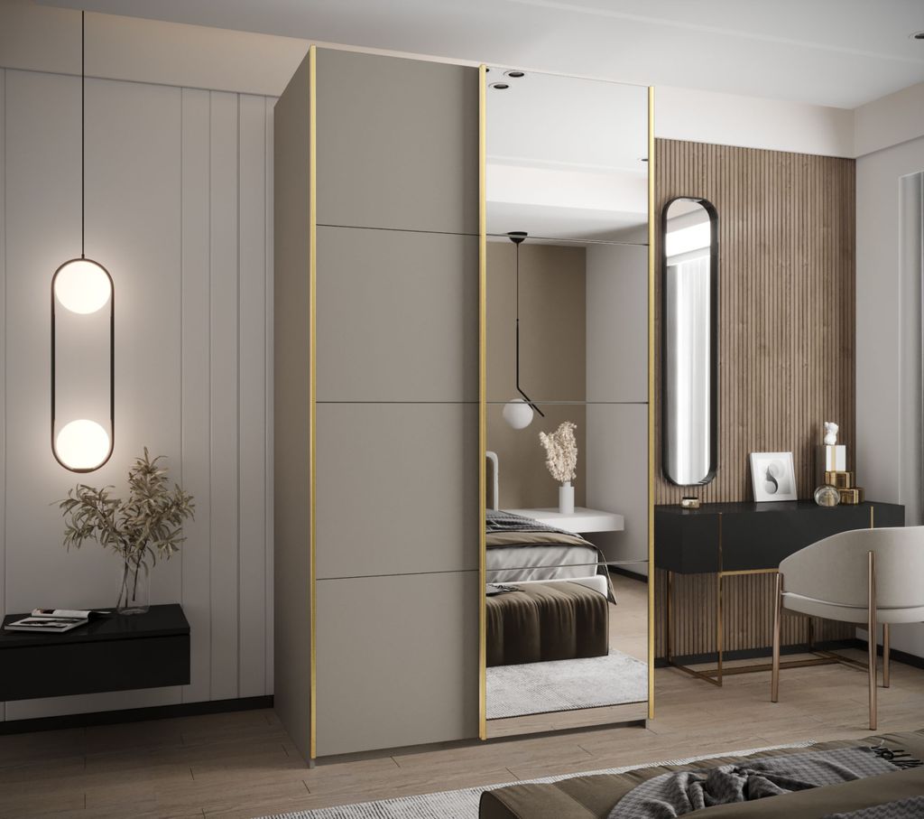 Zweitüriger Kleiderschrank SAMARA 3 – 140 cm, Kaschmir/Gold