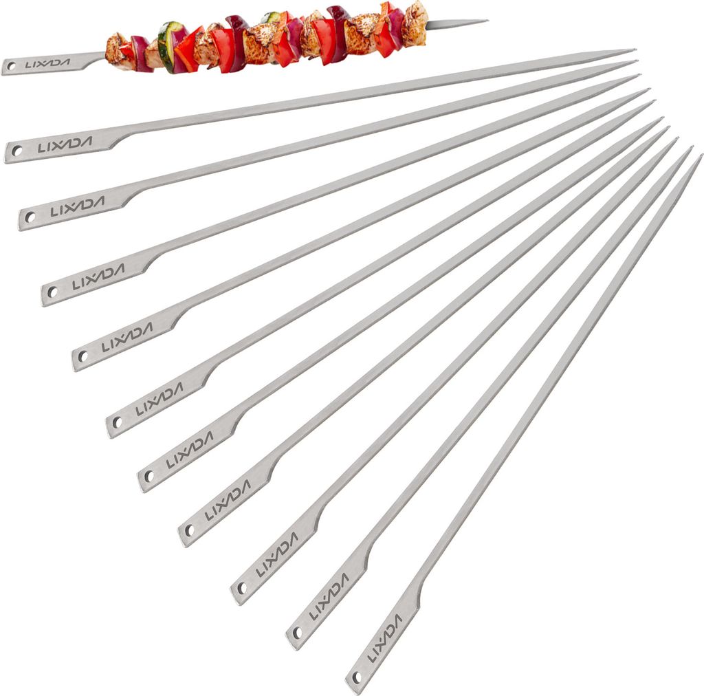 10 stš¹cke 10 Zoll Flache Ti Grill Spie?e Outdoor Hinterhof Picknick BBQ Grillen Kabob Spie?e BBQ Sticks