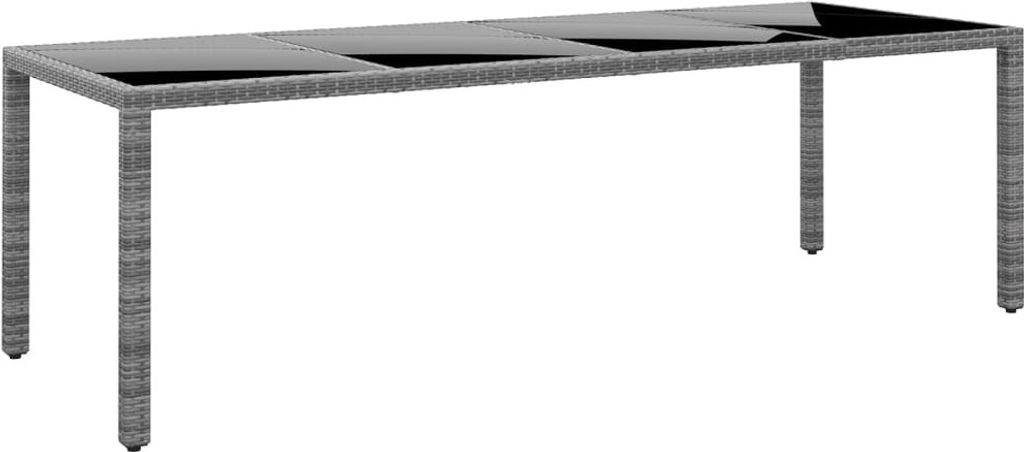 ZMH Gartentisch 250x100x75 cm Hartglas und Poly Rattan Grau