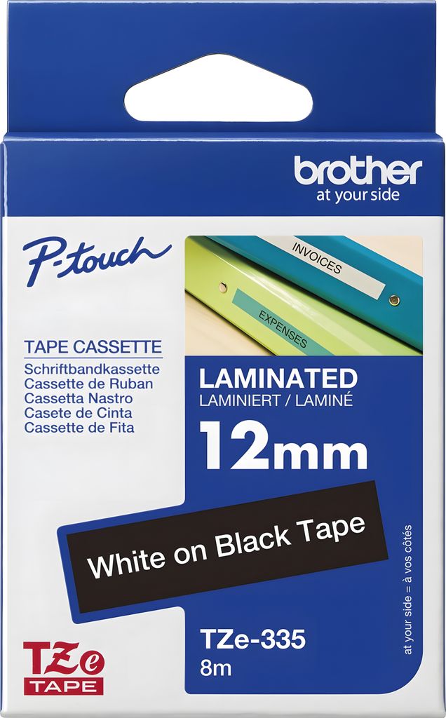 Cartuccia nastro Brother 12 mm bianco/nero TZE335 Immagine del prodotto 