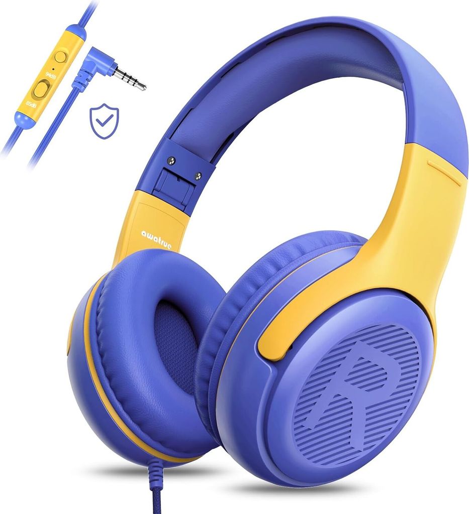 Kinder Kopfhörer, Kabel Kinderkopfhörer mit Mikrofon, Over Ear Kopfhörer Schule/Reisen/PC/Tablet, 85/94dB Lautstärkenbegrenzer Audio Sharing