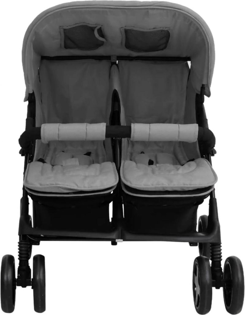 vidaXL Passeggino gemellare grigio chiaro acciaio Immagine del prodotto 