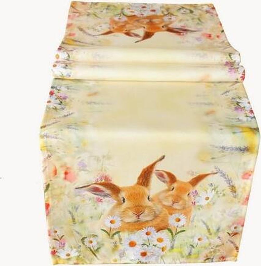 Tischband Polyester Hase auf Frühlingswiese 40x140cm Produktbild 