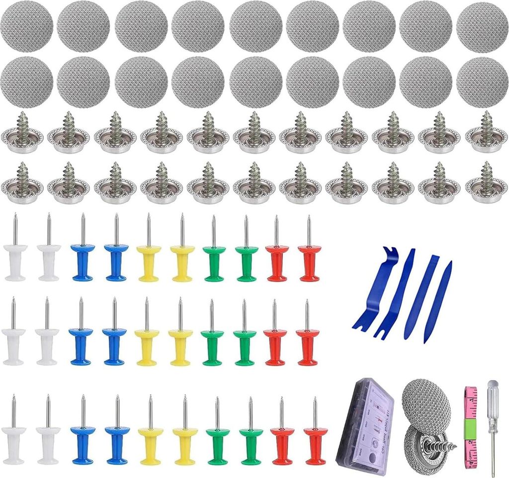 Autohimmel Reparaturset, 120-teilig, Universal Nieten Set mit Werkzeug, 2 cm Durchmesser, Maßband 150 cm, Entfernungswerkzeuge
