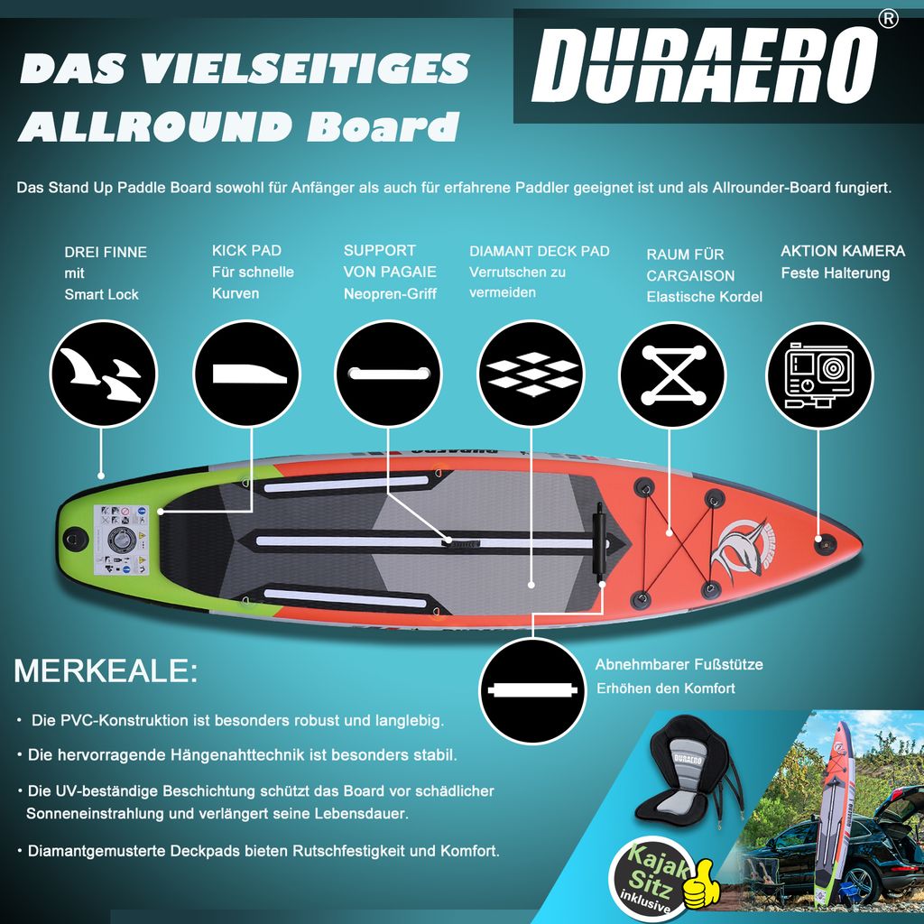 DURAERO Stand up Paddling, Aufblasbare SUP Board Set, inkl. Produktbild 4