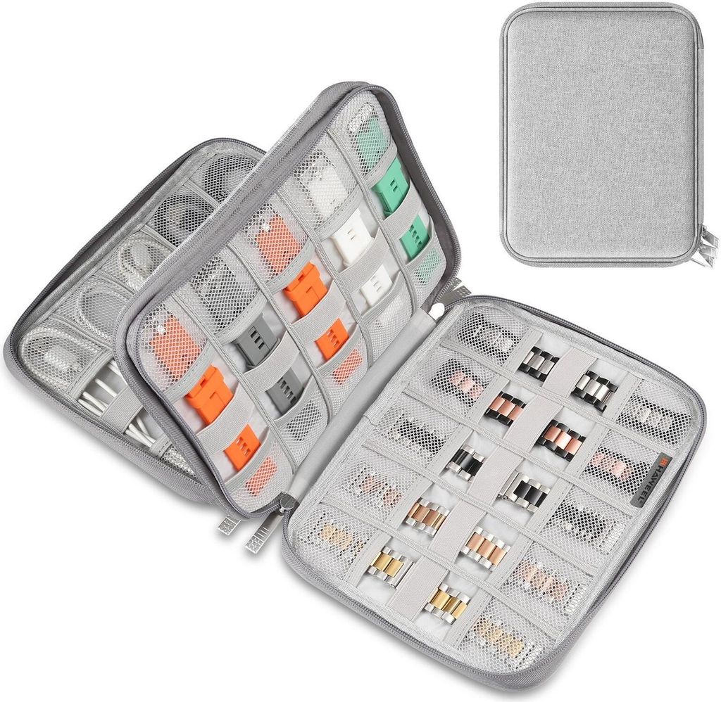 Universal Organizer Tasche Smartwatch Zubehör Kabel Elektronik Accessoires Netzteil USB Festplatte Powerbank Reise Etui Farbe: Grau Größe: XL
