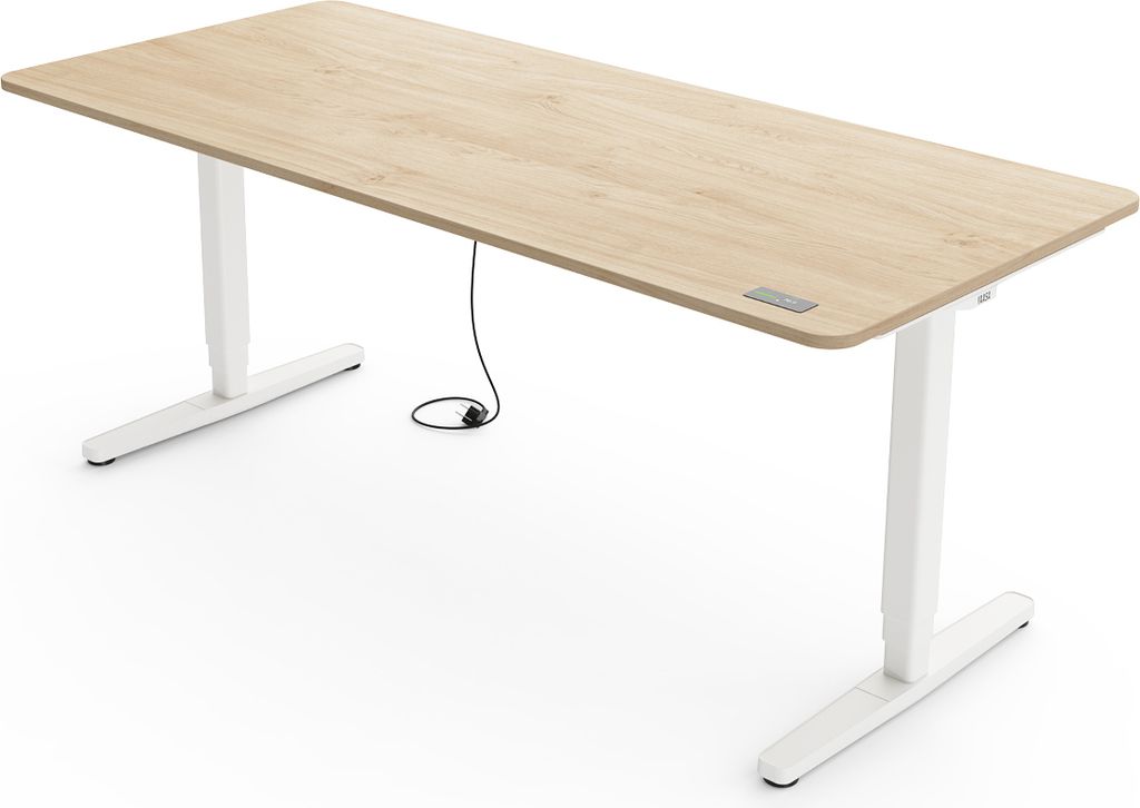Yaasa Desk Pro Höhenverstellbarer Schreibtisch Elektrisch 160 x 80 cm, Eiche hell/Weiß – Touch Handschalter – 9 Speicherfunktionen – Höhen...