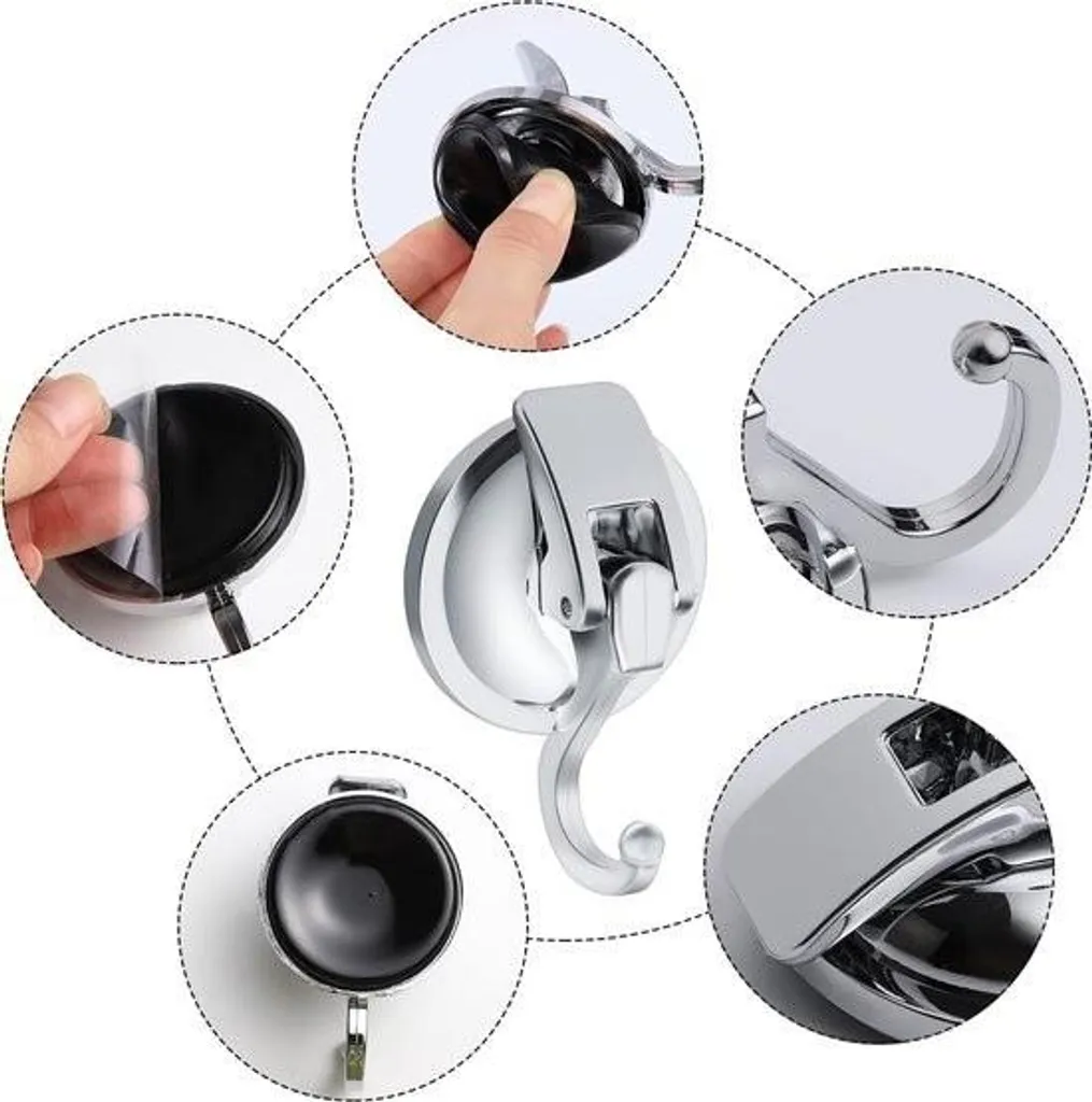 Lot de 4 Crochets à Ventouse Noirs Robustes - Support Mural sans Percage