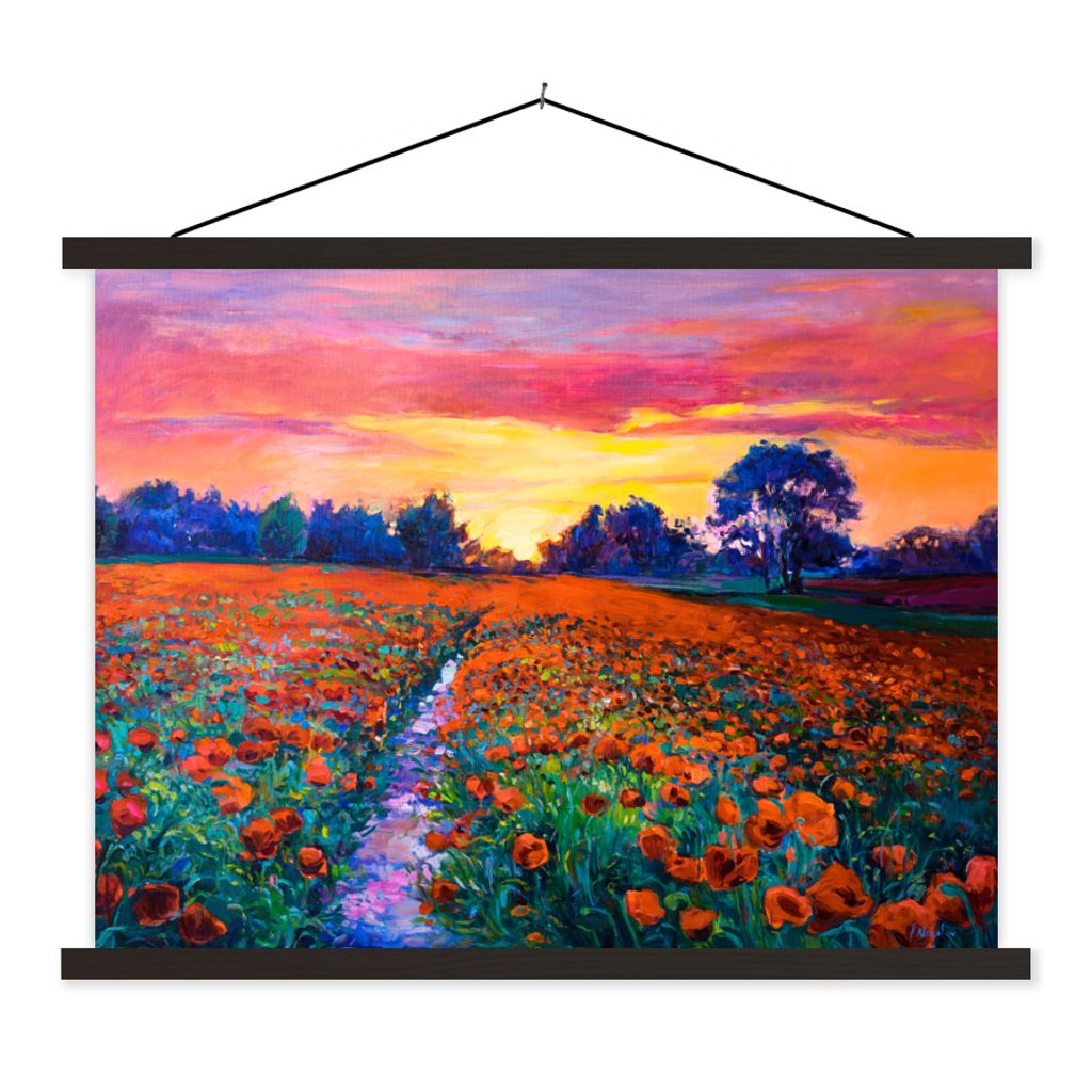 MuchoWow Textilposter Malerei - Natur - Blumen - Ölfarbe 60x45 cm mit schwarzem Rahmen - Poster Schlafzimmer