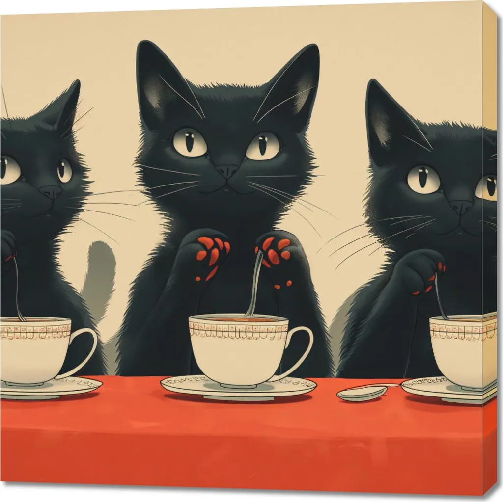 Quadro Canvas 90x90 Caffetteria Gatti Neri - Regalo Originale Cucina