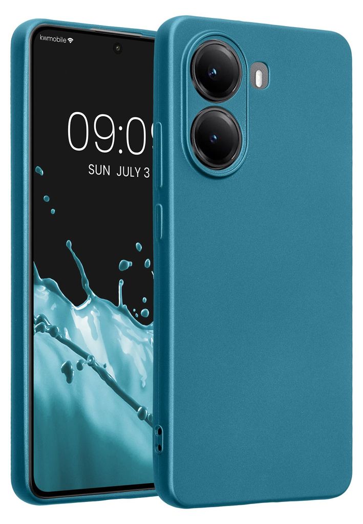kwmobile Handyhülle kompatibel mit Xiaomi Poco X7 Pro 5G Hülle - weiche Silikon Case metallisch schimmernd in Metallic Karibikblau