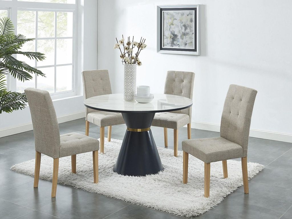 2er-Set VILLOSA Stühle - Stoff und Holzbeine - Farbe: Beige