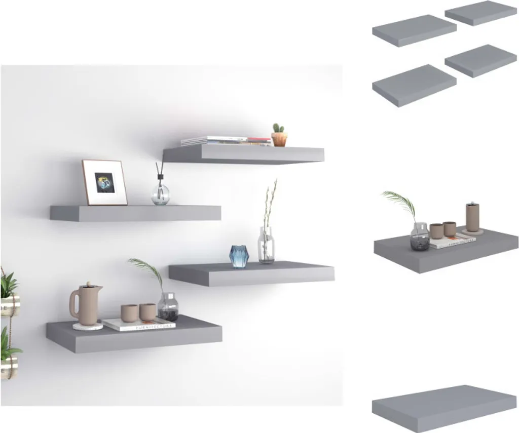vidaXL Set 4 Mensole Galleggianti Grigio 40cm | Arredo d'Interni