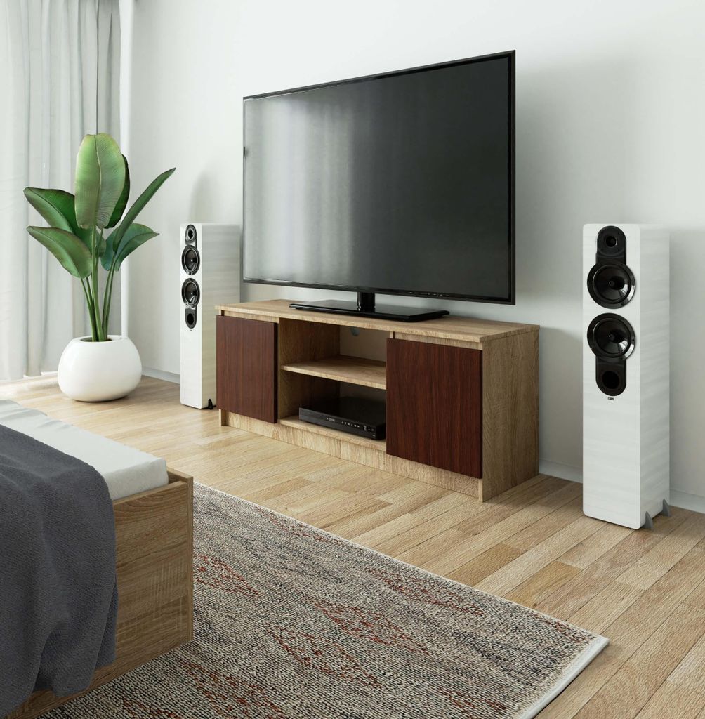 TV Lowboard – TV Schrank – TV Ständer – TV Tisch – 140 cm – Sonoma Eiche / Dunkelbraun – Stilvolle Medienlösung mit praktischem Stauraum