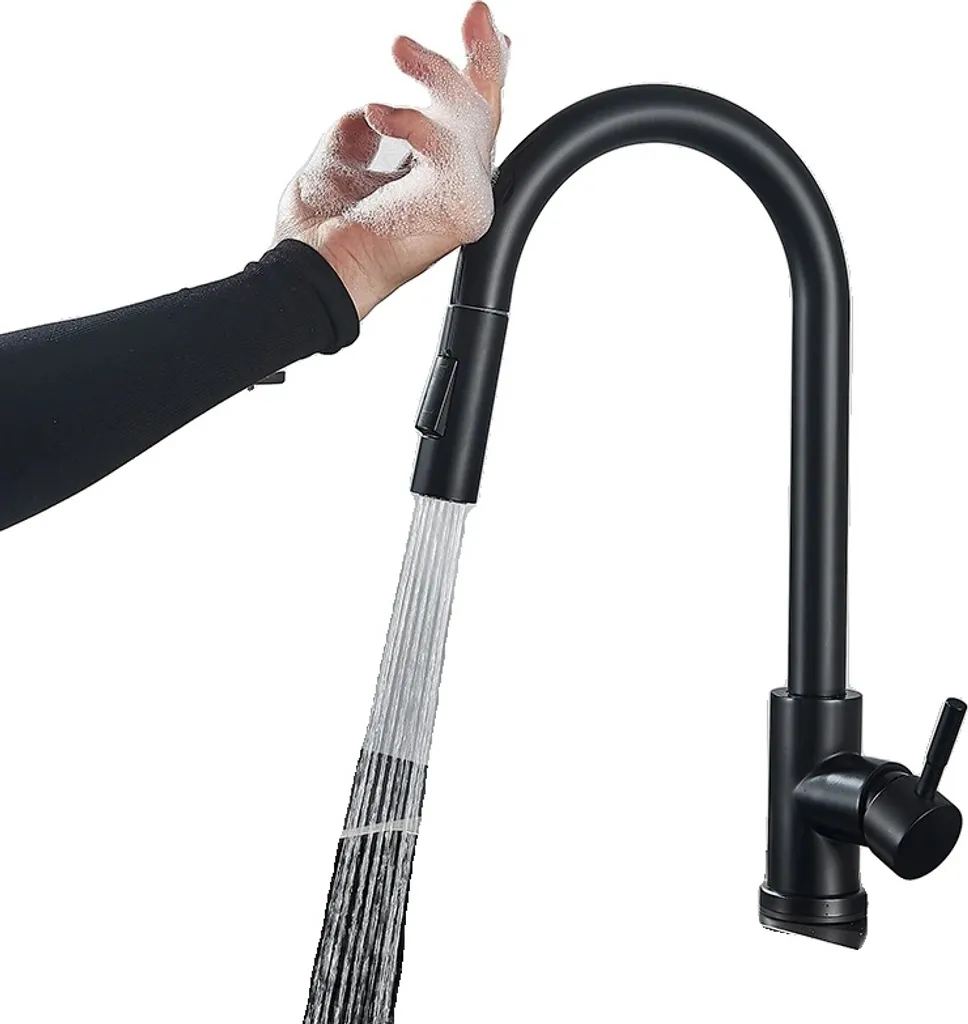 Rubinetto da cucina, comando a sfioramento, doccetta estraibile, sensore nero opaco