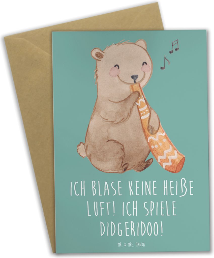 Mr. & Mrs. Panda Grußkarte Didgeridoo Spieler - Meeresbrise - Geschenk, Lernen, Technik, tief, Musiker, Instrument, dankeskarten, weihnachtskarten...