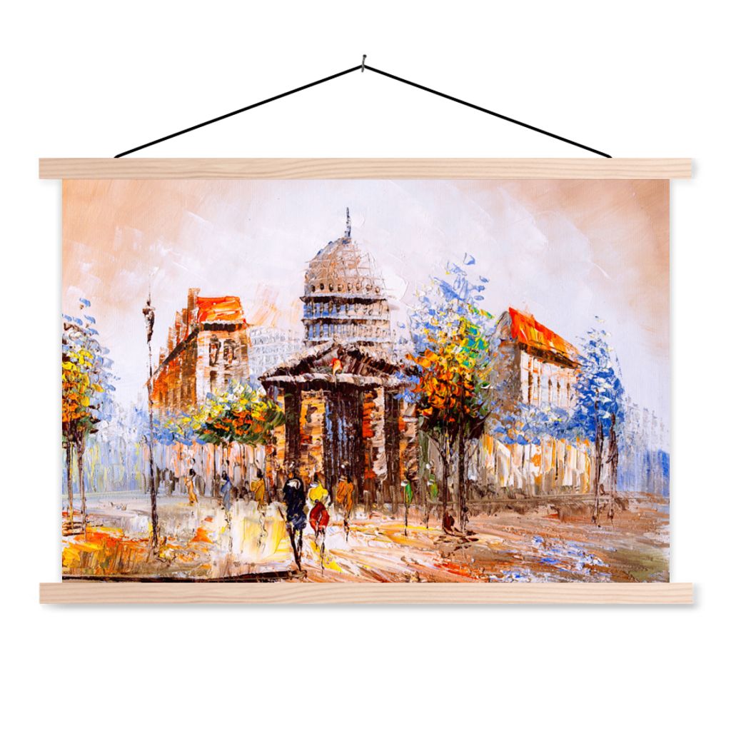 MuchoWow Textilposter Gemälde - Stadt - Öl 60x40 cm mit holzfarbenen Rahmen - Bilder