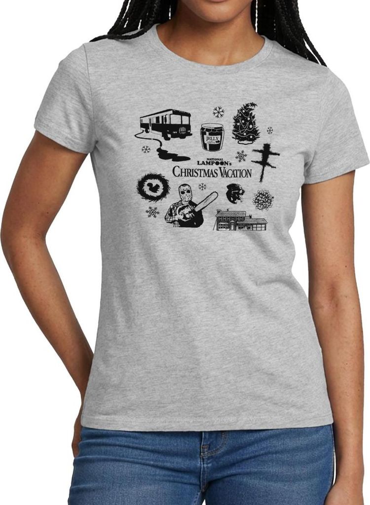 Spreadshirt Schöne Bescherung Symbole Des Films In Schwarz Frauen T-Shirt, M, Grau meliert