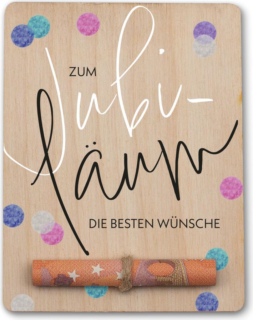 Gutschein Geldgeschenk Verpackung Holz Tafel 12x9cm + Schnur RV012-12 Jubiläum