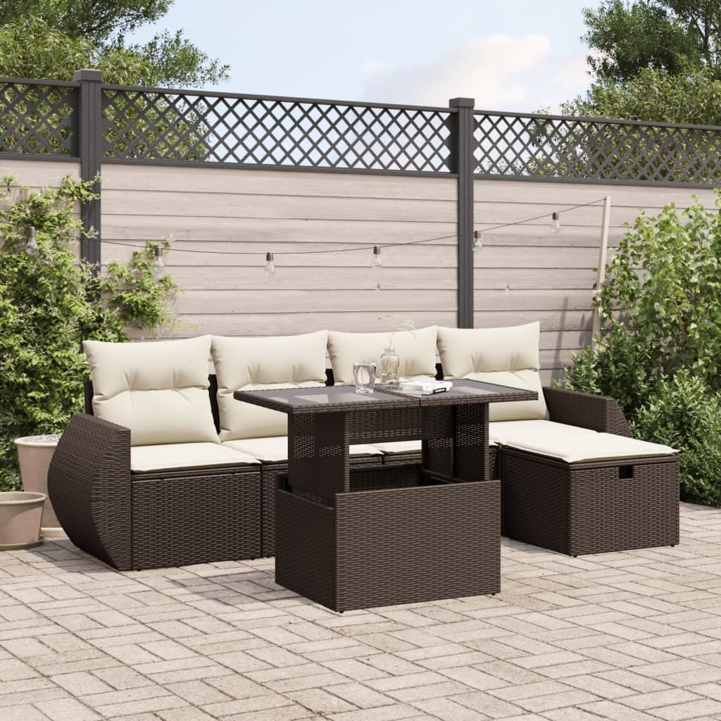 "Rabatt" 6-tlg. Garten-Sofagarnitur - mit sofa - mit Kissen Braun Poly Rattan - Lounge-Dining set CC10694