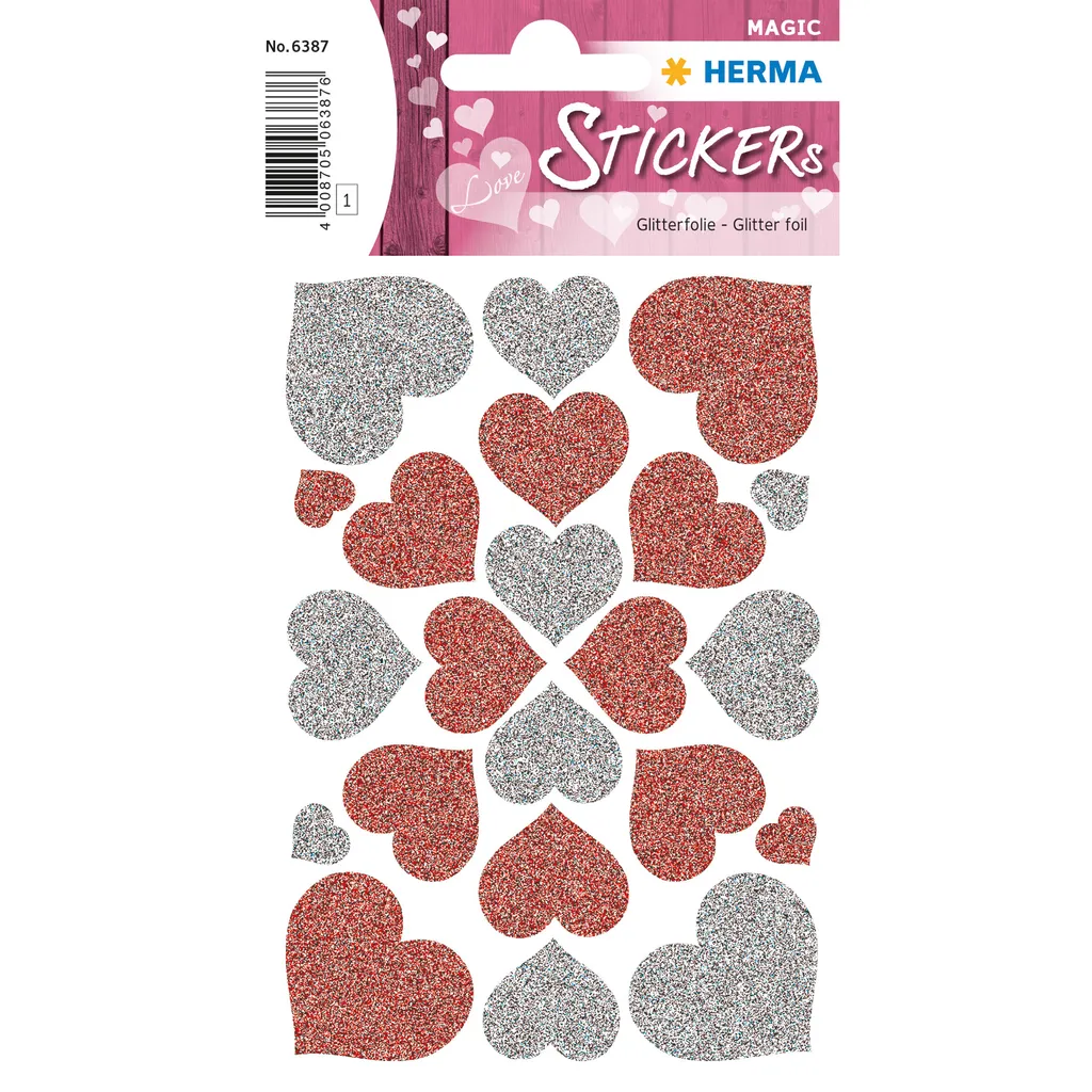 Stickers autocollants coeurs pailletés rouge argent pour décoration