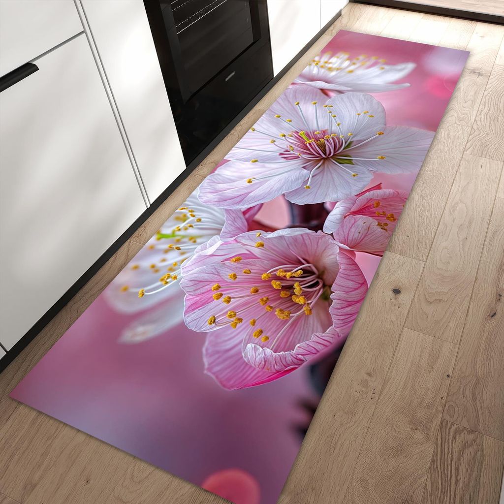 Küchenteppich 60x90cm rutschfest & abwischbar PVC Läufer - Sanfte Kirschblüten