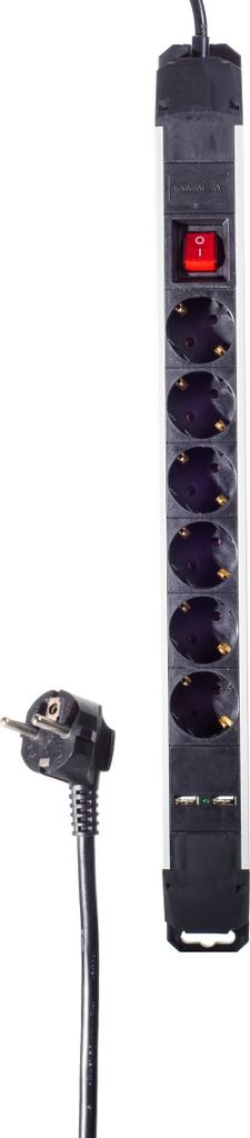 Alu Steckdosenleiste 6-fach, USB Buchse
