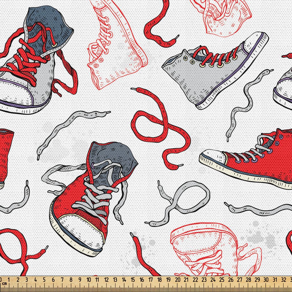 ABAKUHAUS Modern Gewebe als Meterware, Sportschuhe Turnschuhe Hobby Casual Fashion Teenager Old School Illustration, 3 M (148 x 300 cm), Vermilion ...