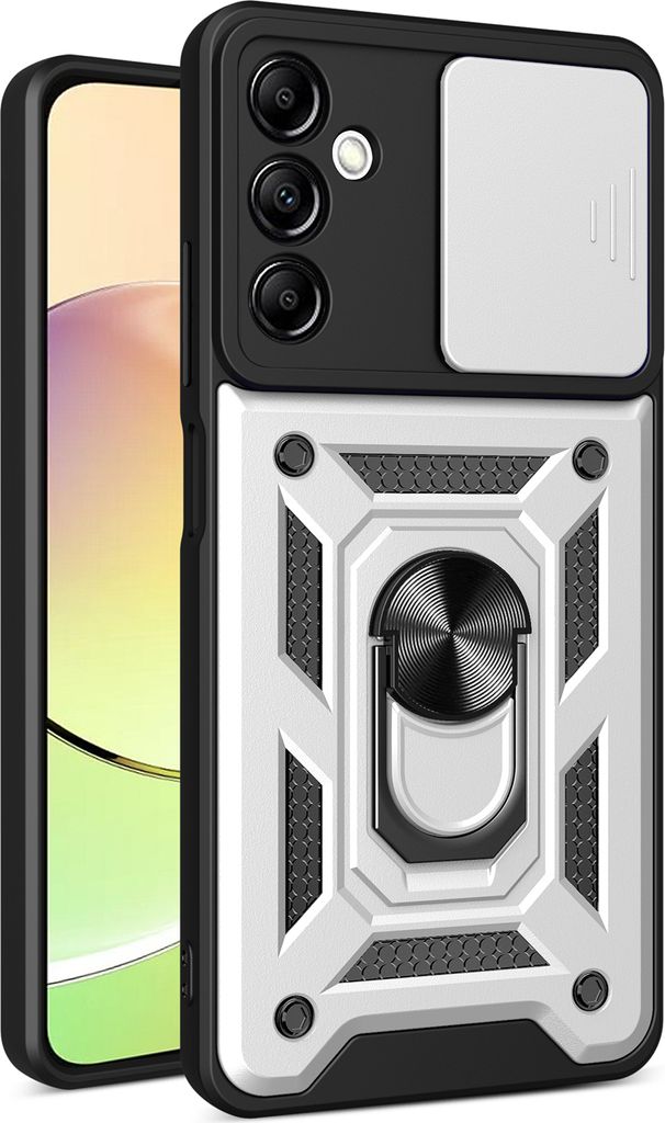 Hülle für Samsung Galaxy A14 5G/4G mit Ring Ständer Halter Dia Kameraschutz TPU PC Hybrid Handyhülle Silber