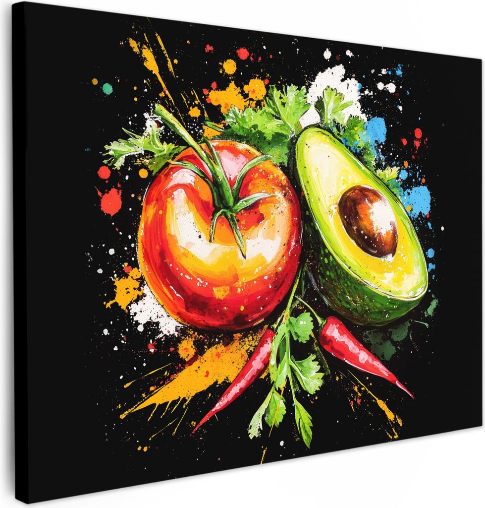 Leinwand Bilder 80x60 cm - Graffiti - Gemüse, Wandbilder, Wanddeko Wohnzimmer, Bild