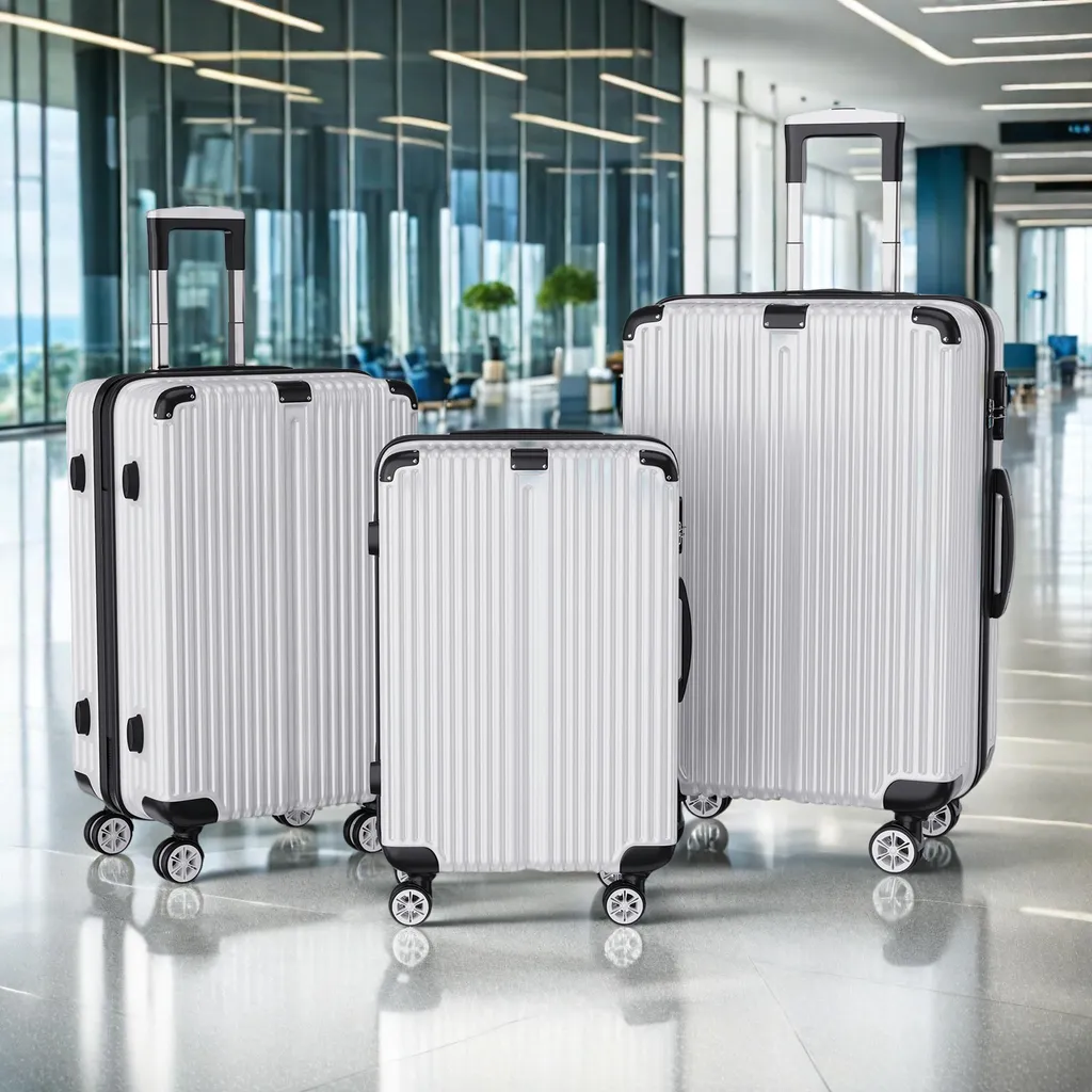 Set Bagagli 3 Pezzi Argento Rigidi ABS + Bilancia Peso Valigia